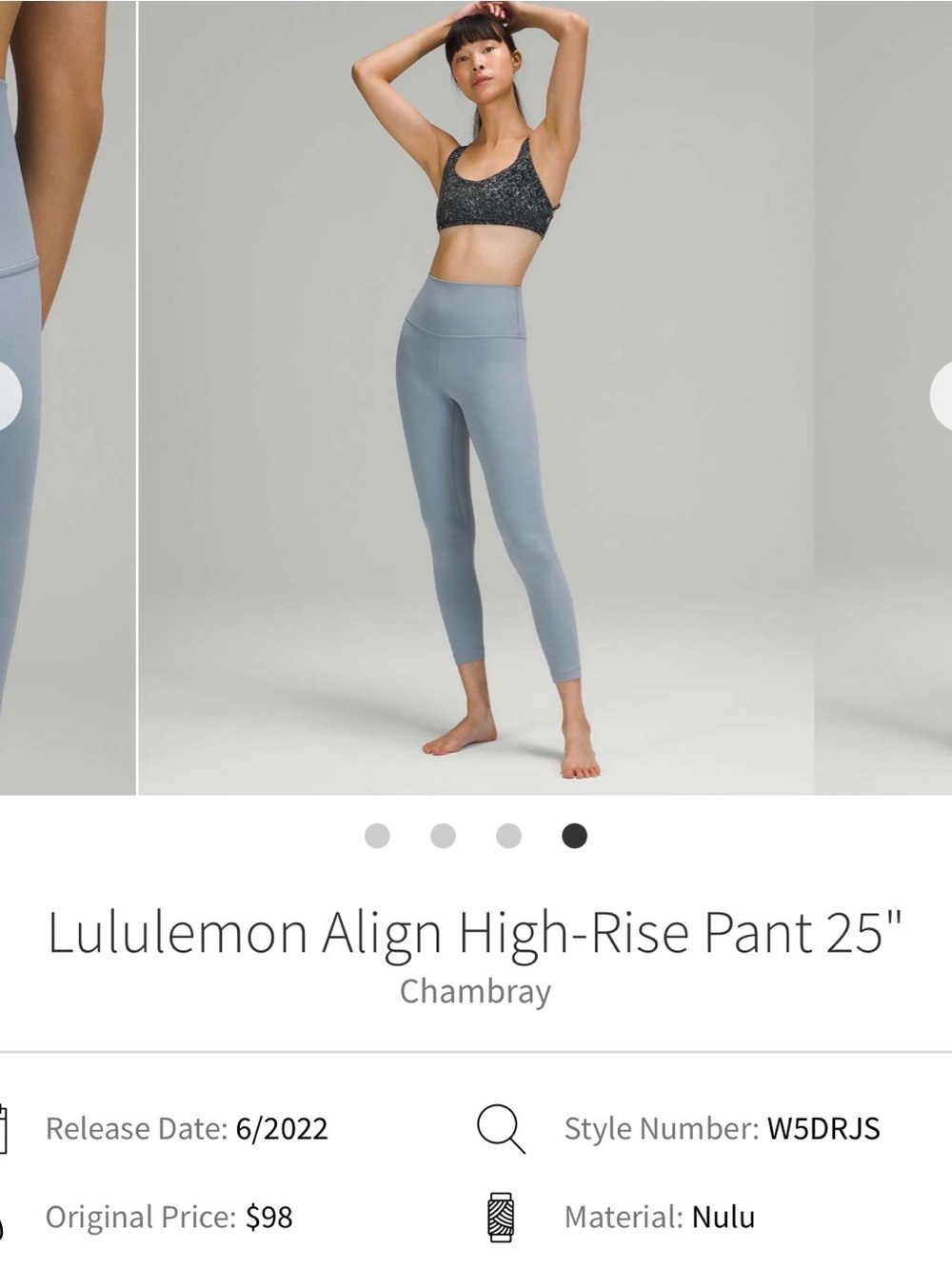 Lululemon Align High-Rise Pant 25” — Size 6 Chambray